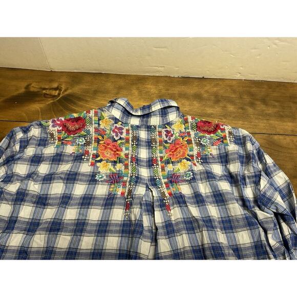 Johnny Was J3 Workshop Button Up Embroidered Floral Plaid Blouse Small - Picture 11 of 11